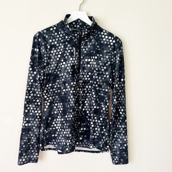 Reebok Athletic Popover Size L Black Polka Dot 1/4 Zip Track Jacket Stretch - Picture 1 of 8